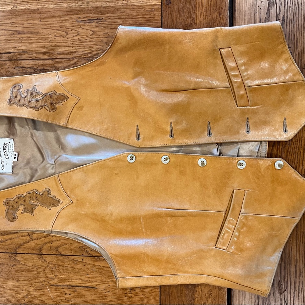 Scully Vintage Leather Vest with Embroidery